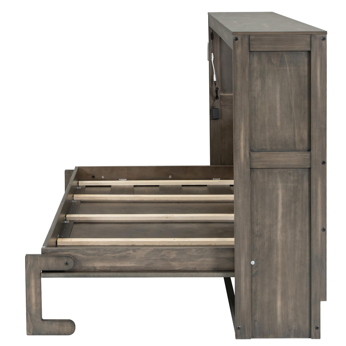 Merax Twin Size Murphy Bed with LED Light, can be Folded into a Cabinet, Hidden Wall Cabinet Murphy Bed for Bedroom Living Room Guest Room, Brown Merax