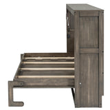 Merax Twin Size Murphy Bed with LED Light, can be Folded into a Cabinet, Hidden Wall Cabinet Murphy Bed for Bedroom Living Room Guest Room, Brown Merax