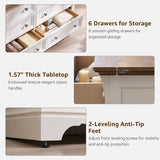 Farmhouse 6 Drawers Dresser for Bedroom, 54" Wide Large Dressers & Chests of Drawers w/Roman Column, Wooden Dresser TV Stand with Large Drawers for Nursery Bedroom Living Room Hallway, Antique White T4TREAM