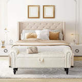 Furniliving Modern Storage Ottoman Bench, Sherpa Bench End of Bed Bench with Solid Wood Legs Upholstered Ottoman Bench with Storage Indoor Bench for Living Room with Rolled Arm, Entryway, White Furniliving