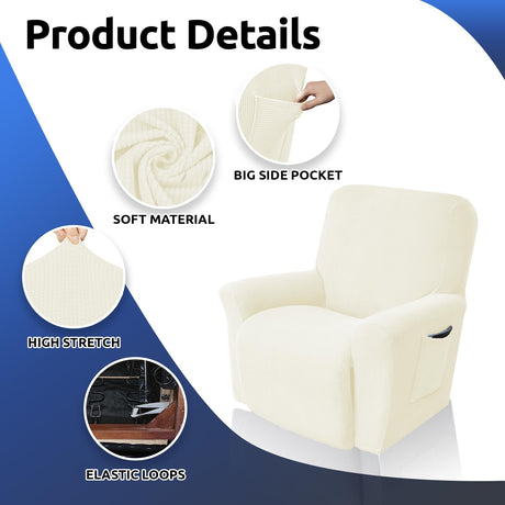 KEKUOU Recliner Chair Covers Lazy Boy Recliner Covers Stretch Couch Cover Slipcovers 1 Piece Furniture Protector with Elastic Bottom for Dog,Kids.(Recliner, Beige) KEKUOU