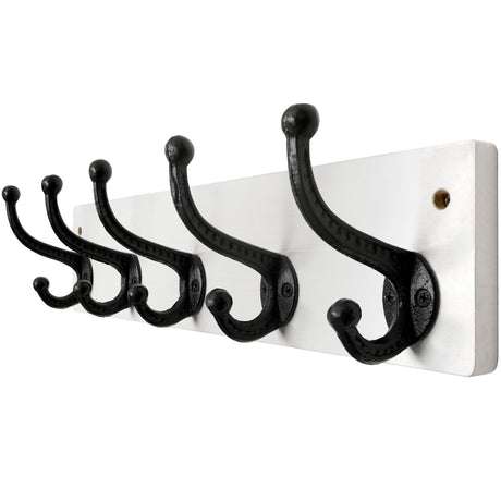WEBI Rustic Coat Rack Wall Mount,5 Cast Iron Coat Hooks Wall Mounted,Heavy Duty Wall Coat Hanger,Vintage Hooks for Hanging Coats,Clothes,Black on White WEBI