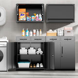 Superday 36" Locking Metal Storage Cabinet with 2 Drawers, Lockable Garage Storage Cabinet with Locking Doors and Adjustable Shelves, Black Tool Cabinet for Home Office, School, Etc Superday