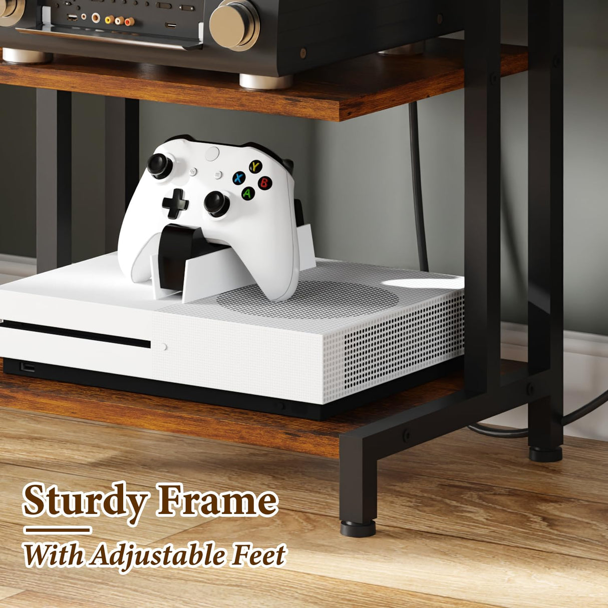 X-cosrack 4-Tier AV Media Stand Corner Shelf Wooden Corner Shelves Component Cabinet Stereo Audio Rack Stand Tower Perfect for DVD Players:Game Console:TV Box:Cable Box:Xbox:WiFi Router X-cosrack