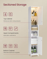 VASAGLE Tall Bathroom Cabinet with Lights, Slim Freestanding Bathroom Storage Cabinet, with Adjustable Shelves, Narrow for Small Spaces, Modern, 11.8 Inches Wide, Cloud White UBBC566W02 VASAGLE