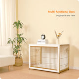 DWANTON Dog Crate Furniture with Cushion, Wooden Kennel Table with Double Doors, Indoor Dog House, Large Size, 38.5" L, White Dwanton