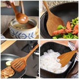 Wooden Spatula,Slotted Turner,Soup Ladle,Long Handle Utensils Set,Handmade for Kitchen Cookware (Wooden Utensil 4 Sets) FJNATINH