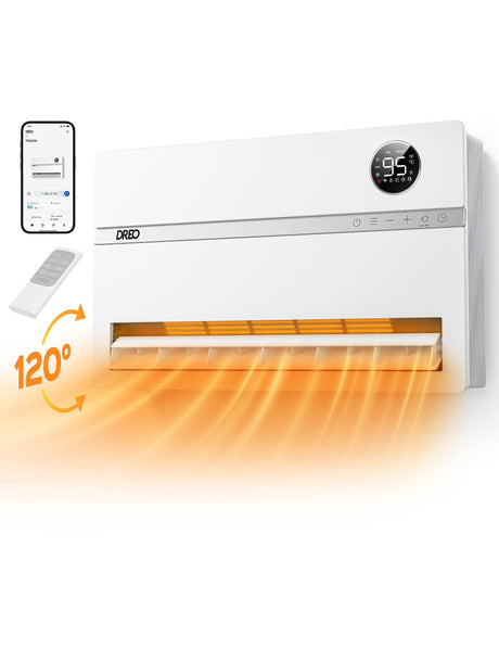 Dreo Smart Wall Heater, Electric Space Heater for Bedroom 1500W, 120° Vertical Oscillation, Adjustable Thermostat, Remote Control, 24H Timer, Easy-Mount Heater for Indoor Use, Works with Alexa, WH719S Dreo