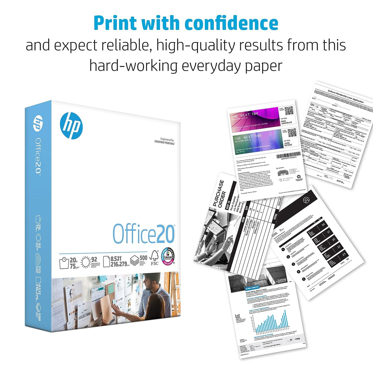 HP Printer Paper | 8.5 x 11 Paper | Office 20 lb | 5 Ream - 2,500 Sheets | 92 Bright | Made in USA - FSC Certified | 172160C HP