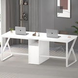 IBF White Two Person Computer Desk, Long Wood Writing Study Desk with File Drawer, Modern Large Dual Office Desk with Storage Cabinet Shelf, 2 Person Farmhouse Work Executive Double Computer Table, 79 IBF