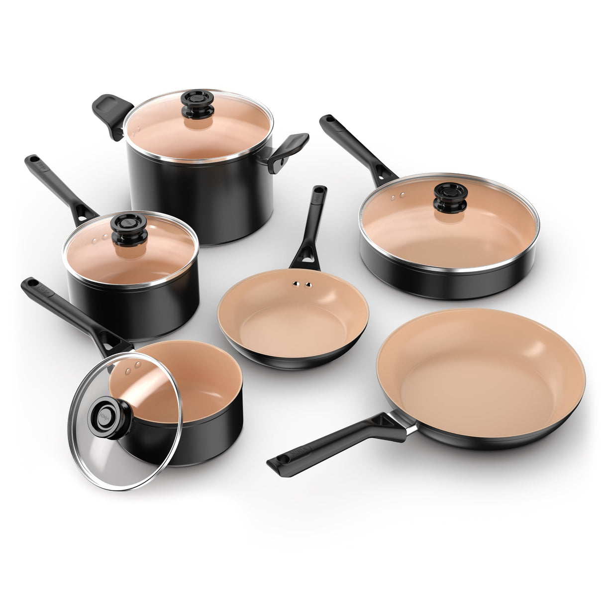 Ninja Pots and Pans Set Non Stick | Extended Life Select Ceramic Cookware Set | 10-Piece Nonstick | PFOA Free | Oven Safe to 350°F | Induction Compatible | CK89010BF Ninja