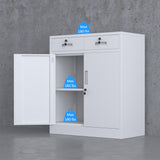 JINGUR Metal Storage Cabinet with Locking Doors and 2 Drawers, Lockable Storage Cabinets with Adjustable Shelf for Home Office and Garage (White) JINGUR