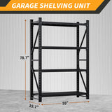 59" W Garage Shelving Units, Heavy Duty Garage 4500LBS Metal Shelves, 4 Tier Adjustable Organization Utility Shelf Storage Rack for Industrial, Basement, Warehouse (Black, 19.7" D×59" W×78.7" H) SGFHNV
