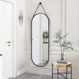 HARRITPURE 16"x48" Oval Hanging Mirror with Leather Strap Full Length Mirror Aluminum Frame Wall-Mounted Hanging Mirrors for Bathroom Vanity Living Room Bedroom Entryway Decor HARRITPURE