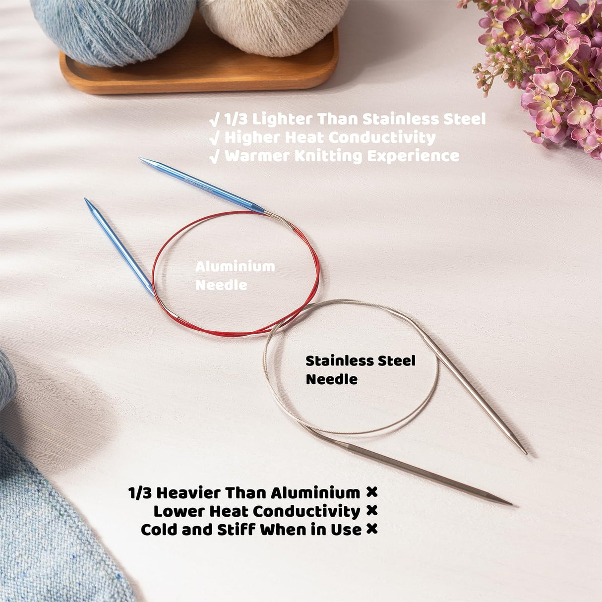 Ruidi Interchangeable Aluminum Circular Knitting Needles Set - 13 Pairs of 4 Inch (10cm) Needles with 4 Cables, Needle Holders & Leather Bag - Perfect for Smooth Knitting & Versatile Projects RUIDI