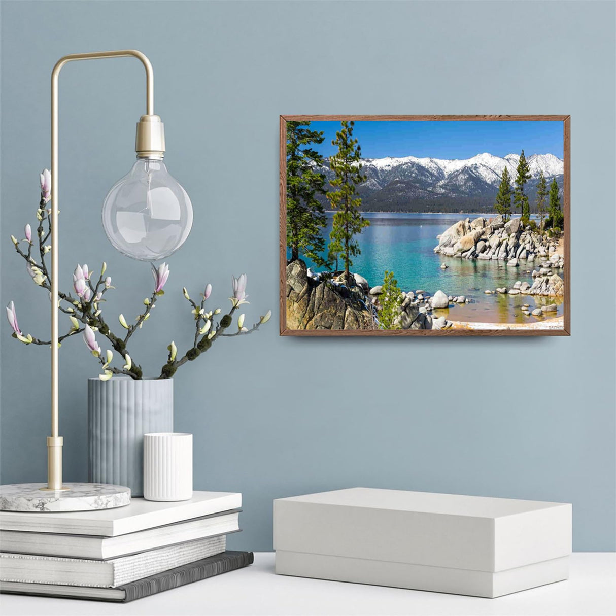 QAZWSX Lake Landscape 5D Diamond Painting Kits, Lake Tahoe Beach Blue Forest Harbor Mountain Painting Arts Craft Canvas Full Drill Cross Stitch 30x40cm/12x16inches QAZWSX