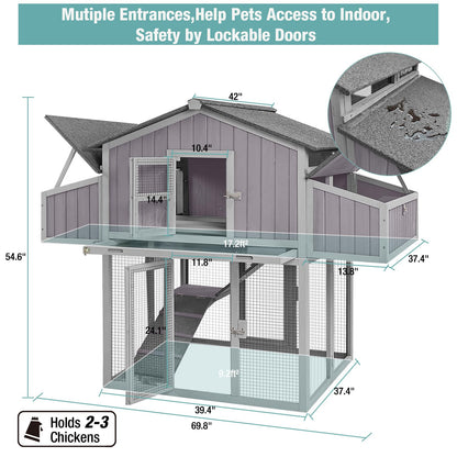 Chicken Coop Outdoor Super Easy to Assemble Large Hen House Wooden Poultry Cage with Nesting Box and Run - WoodArtSupply