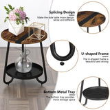 MOFAIN 2 Tier Coffee Table in Living Room, Industrial Style Round Coffee Table with Metal Tray, Wood Small Outdoor Coffee Table for Bedroom Balcony Patio, Rustic Brown MOFAIN