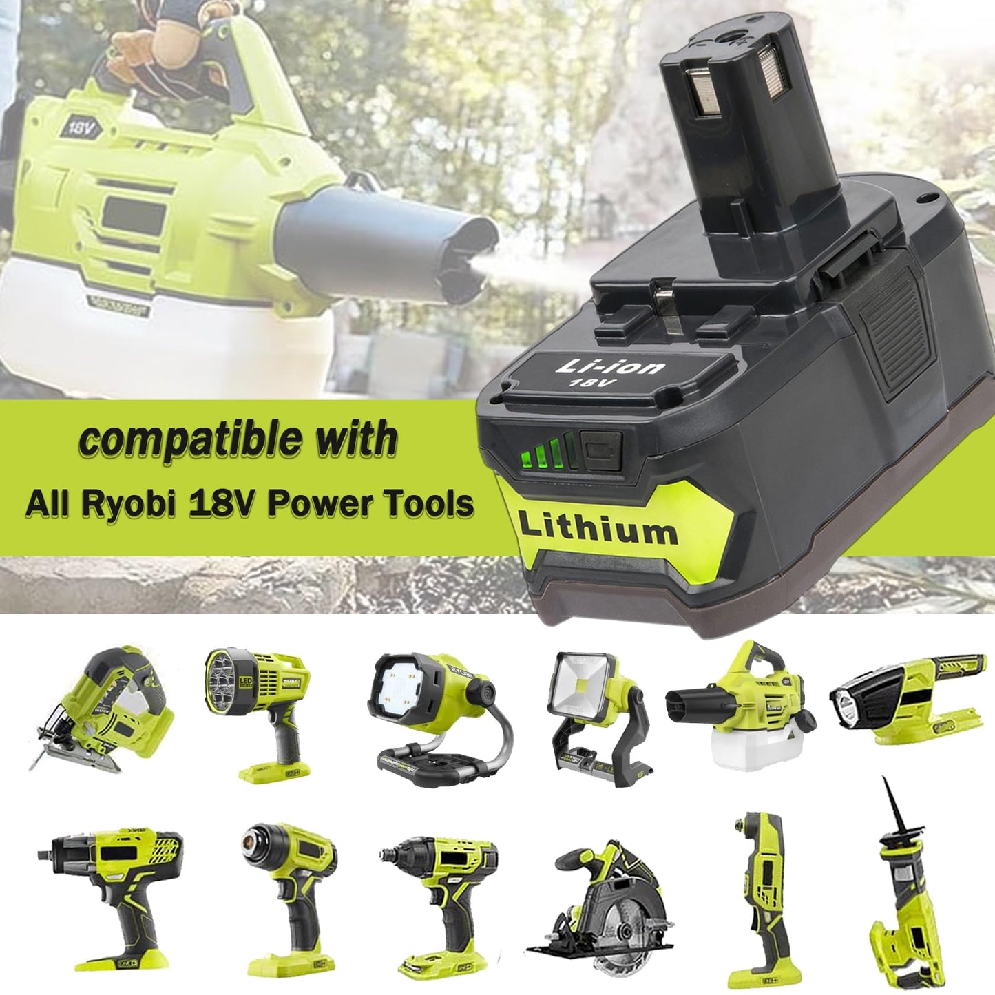 5.0Ah 18V Battery and Charger Combo for Ryobi 18V Battery P102 P103 P104 P105 P107 P108 P109 Cordless Tool Battery, with a P118B Charger for Ryobi 18V Battery Charger - WoodArtSupply