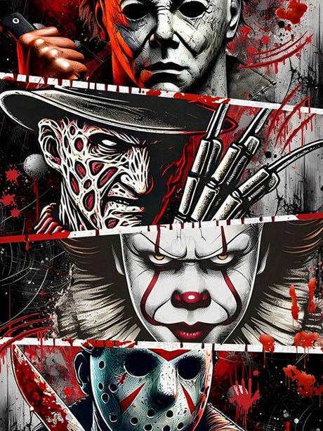 Clendo Halloween Diamond Art Kits for Adults - Horror 5D Diamond Painting for Adults, Full Drill Diamond Dots Gem Art Kit for Wall Home Decor Arts Craft 12x16 inch Clendo