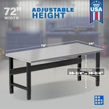 Borroughs 72" Adjustable Workbench, Stainless Steel Top Heavy-Duty Workstation, 2000 LB Capacity Worktable for Workshop, Garage, School, Office, Home, 72" W x 34" D Borroughs