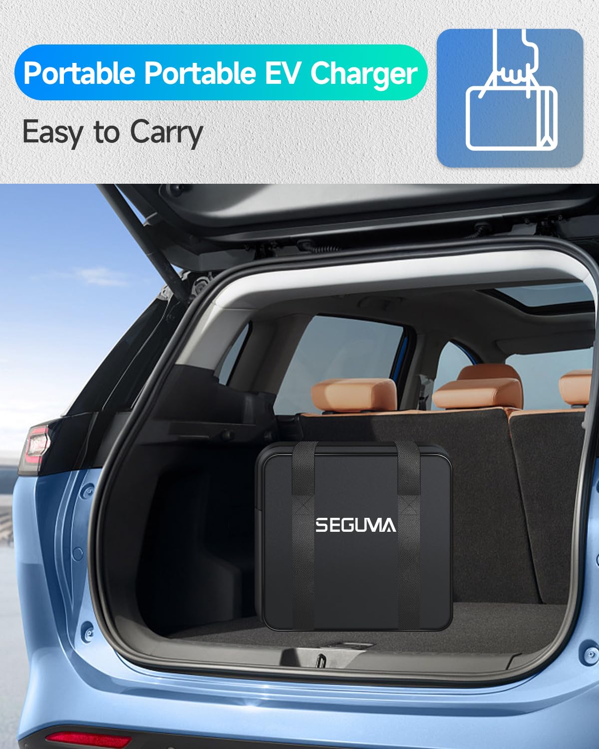 Level 2 EV Charger(32A, 240V, NEMA 14-50 Plug), Portable SAE Electric Car Charger with 25ft EV Charger Extension Cord, Adjustable Current, Home Outdoor Level 2 Mobile Electric Vehicle Charging Station SEGUMA