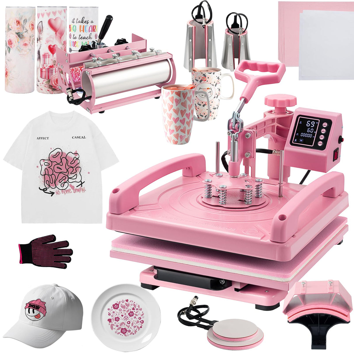 Hitgrand Heat Press Machine 15x15 inch, Heat Press Machine for T-Shirts, 8 in 1 Heat Press with 30 OZ Tumbler Press, Combo Tumbler Heat Press Machine Sublimation for Hat Cap Mug Plate Hitgrand