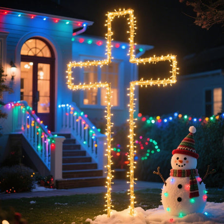 Deborg 6FT Metal Cross Christmas Tree, DIY White Large Standing Cross Light Up Outdoor Christmas Decorations w/Ground Stake, Holy Jesus Christ Christian Crosses Religious Yard Decor (W/O Lights) Deborg
