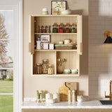 Bestier Fluted Bathroom Wall Cabinet Over The Toilet Storage, 23"x 29" Medicine Cabinet with Adjustable Shelf, Laundry Cabinet Wall Mounted and Kitchen Storage Cabinet(Natural Oak) Bestier