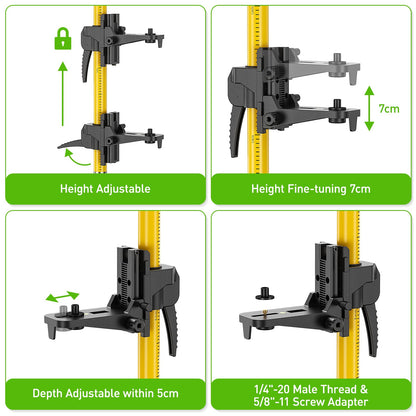 Huepar 12 Ft./3.7M Professional Laser Level Pole with Tripod and 1/4-Inch by 20-Inch Laser Mount for Rotary and Line Lasers, Adjustable Telescoping Laser Pole with 5/8"-11 Threaded Adapter-LP - WoodArtSupply