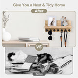 Lwenki Key Holder Wall Mount, Entryway Key and Mail Holder with 7 Sturdy Hooks for Sunglasses, Dog Leash, Decorative Wall Shelf with Mounting Hardware, 15”W x 6.7”H x 4.2”D (Wood) Lwenki