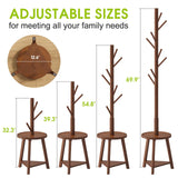BMOSU Coat Rack freestanding Stand with 2 Shelves Bamboo Wooden Coat Tree Easy Assembly 8 Hooks Standing Jackets Hanger Hallway Office Floor Coat Stand Brown BMOSU