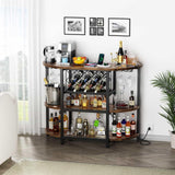 Zarler LED Mini Bar Table Cabinet with Power Outlet and 4-Tier Storage in Brown Zarler