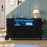 CollaredEagle 10-Drawer Dresser with Charging Station, Storage Drawers with LED, TV Stand for up to 55inch TV, Fabric Chest of Drawers for Closet, Living Room,Entryway, Bedroom, Black CollaredEagle