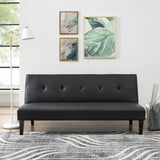 Naomi Home Black Futon Sofa Bed, Faux Leather Futon Couch, Black Sofa Bed Couch Convertible with Wooden Legs, Folding, Reclining Small Couch Bed, Button Tufted Futon Bed for Living Room Naomi Home