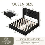 LARMACE Queen Size Bed Frame with 4 Storage Drawers and Wingback Headboard Upholstered Platform Beds Velvet Tufted Bed Frame with Wooden Slats Support, Easy Assembly, Black LARMACE