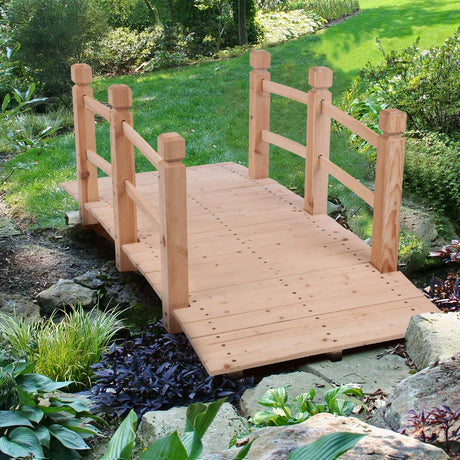Volowoo Garden Bridge,Wooden Arc Bridge with Rails for Garden,Classic Decoration for Landscaping，Backyard Creek Pond or Farm (59.06 x 26.38 x 22.05)‘’ Volowoo