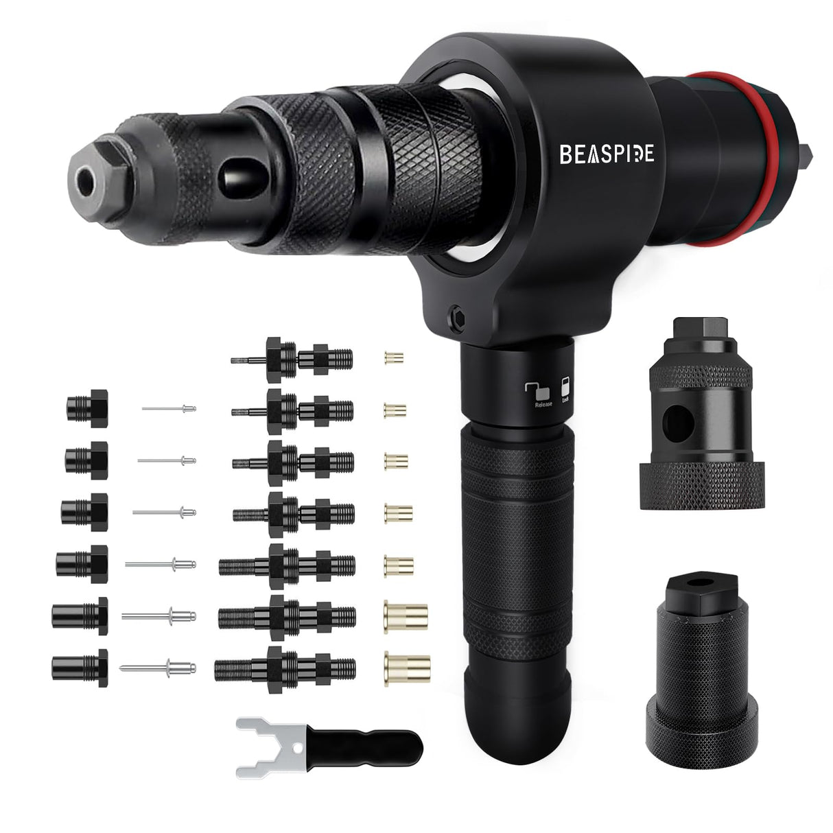 Beaspire Cordless Drill Electric Rivet Gun Adapter, 2-in-1 Rivet Nut Adapter Kit with 7 Metric Mandrels, and 6 Sizes of Rivet Heads, 65Pcs Assorted Rivet Nuts, Carrying Case Beaspire