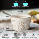 Artena Ramekins, Ramekins Oven Safe, Creme Brulee Ramekins, Embossed White Ceramic Ramiken, Souffle Pudding Custard Cups, Baking Dish, Dipping Bowls, Sauce Cups, Set Of 4 (Pinwheel Flower, 8 oz) Artena