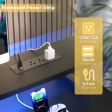 Hyomdeck Computer Desk with USB Power Outlets and LED Lights,55 inch Gaming Desk with Monitor Stand for Small Space Home Office, Modern Simple Study Writing Table PC Desks, Black Hyomdeck