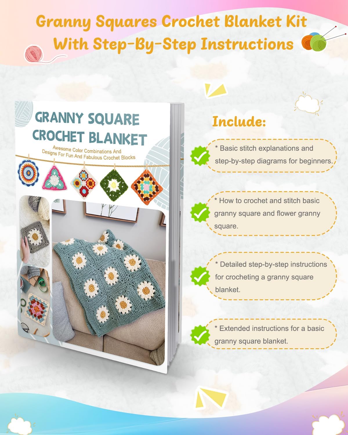 Coopay Crochet Starter Kit for Blanket, Granny Squares & Instructions, Easy Learn to Crochet for Beginners Coopay