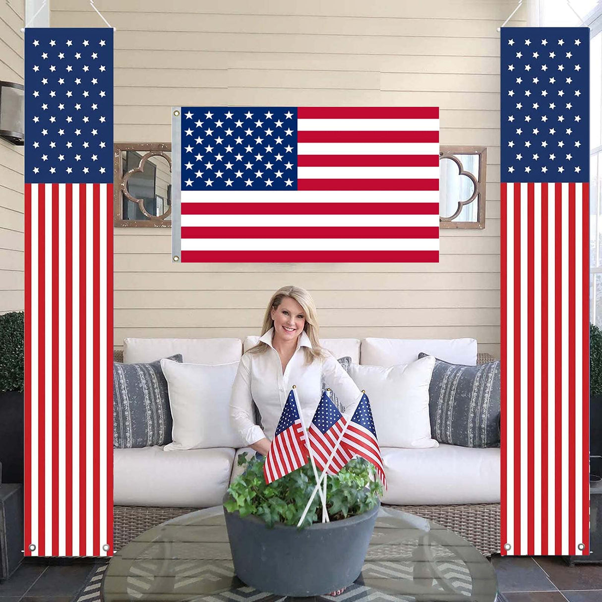 4th of July Independence Day Decorations Memorial Day Decor Indoor and Outdoor Hanging American Flag Banners (2 Pcs) YOYNIIRE
