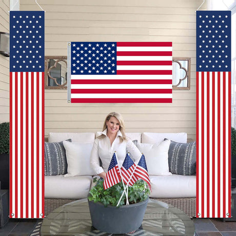 4th of July Independence Day Decorations Memorial Day Decor Indoor and Outdoor Hanging American Flag Banners (2 Pcs) YOYNIIRE