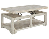 Signature Design by Ashley Fregine Farmhouse Rectangular Lift Top Coffee Table with Floor Shelf, Whitewash with Weathered Finish Signature Design by Ashley