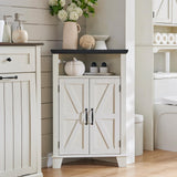 ACCOHOHO Corner Bathroom Cabinet, Farmhouse Small Corner Cabinet with Barn Door & Adjustable Shelf, Corner Kitchen Cabinet, Storage Cabinet for Bathroom, Kitchen, Living Room, Off White ACCOHOHO