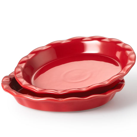 Lareina Ceramic Pie Pans for Baking, 9 Inches Pie Plate for Apple Pie, 36 Ounce Round Baking Dish, Set of 2, Thanksgiving day Gifts for Women, Red Lareina