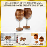 Designer Dark Acacia Wooden WUD Wine Glasses - Set of 2 - Wooden Wine Goblets Rustic Unique Cocktail, Champagne, Martini Natural Wood Glassware, Farmhouse Cup - Toasting Gifts For Him 12 oz GUTE