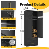 SteeLoong 86" Metal Armoire Wardrobe Closet with 2 Drawers,Tall Clothing Storage Cabinet with Adjustable Shelves and Hanging Rod,Black Wardrobe Closet for Bedroom,Home,Office,Gym SteeLoong