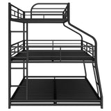 Heavy Duty Triple Bunk Bed for Multiple Kids,Twin XL Over Full XL Over Queen Size Triple Bunk Bed with Long and Short Ladder for 3 Kids,Metal Triple Bed for Boys Girls,Unique Curved Metal Frame,Black Bellemave