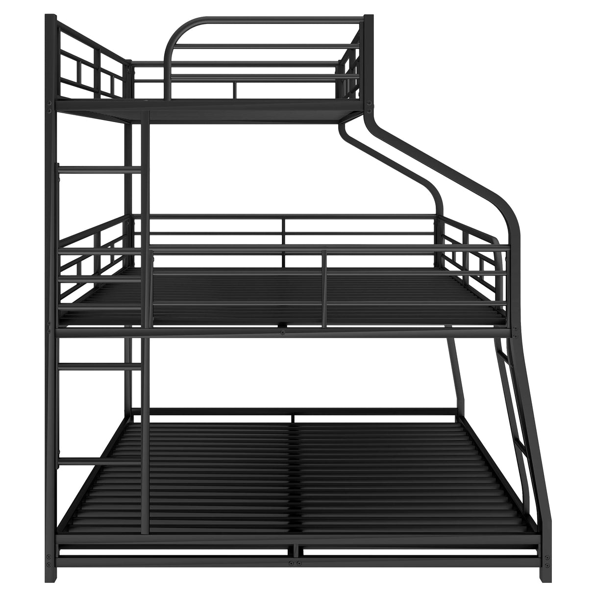 Bellemave Metal Triple Bunk Beds Twin XL/Full XL/Queen, Made of Heavy Duty Steel with Long and Short Ladder and Full-Length Guardrails for Boys, Girls, Teens (Black) Bellemave